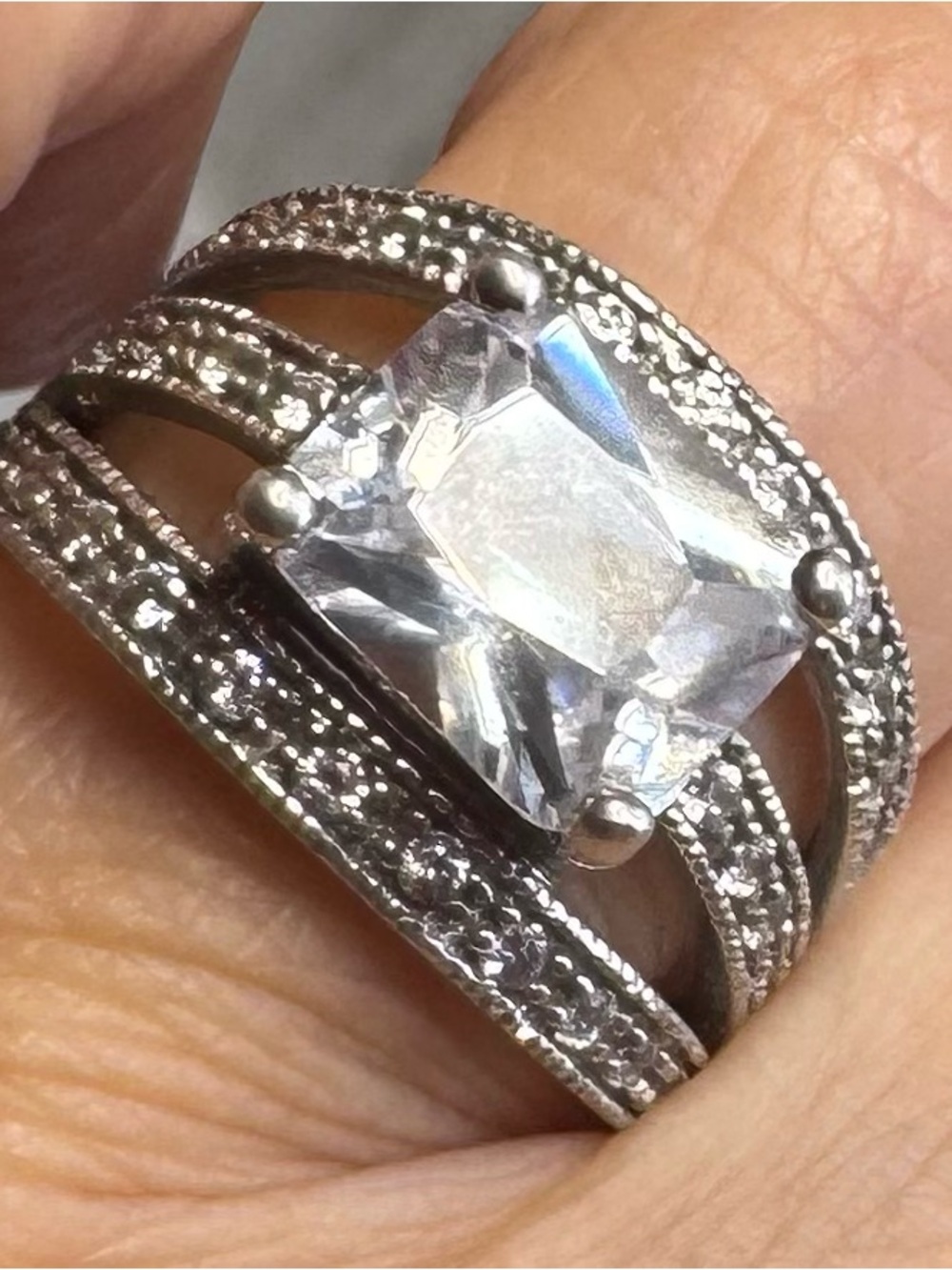 Sterling Silver Clear Cubic Zirconia Statement Ring - White